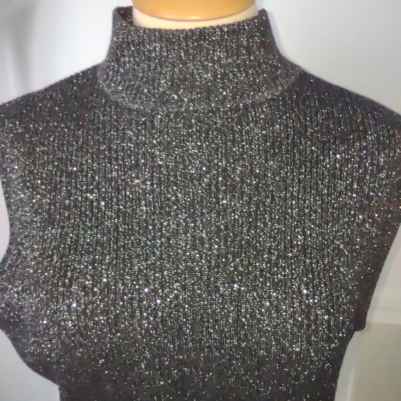 Black shimmer mock neck sleeveless sweater XL - Picture 5 of 8